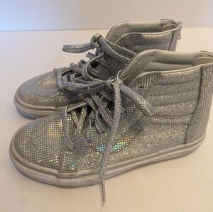 Vans Sk-8 Heel Zip High Top Silver Glitter Kids Sz. 4